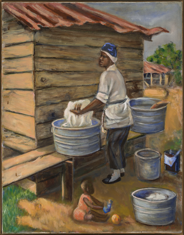 Rex Goreleigh Wash Day, 1979, oil on canvas, 28 x 22 inches, Petrucci Family Foundation Collection of African American Artr
