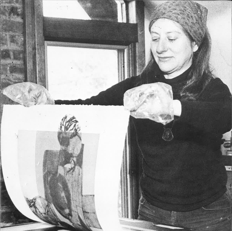 Trudy Glucksberg, pictured in the late 1970s, pulls a print.